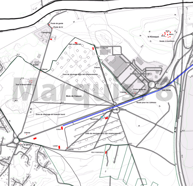 plan des installations dans le bois de Cassan